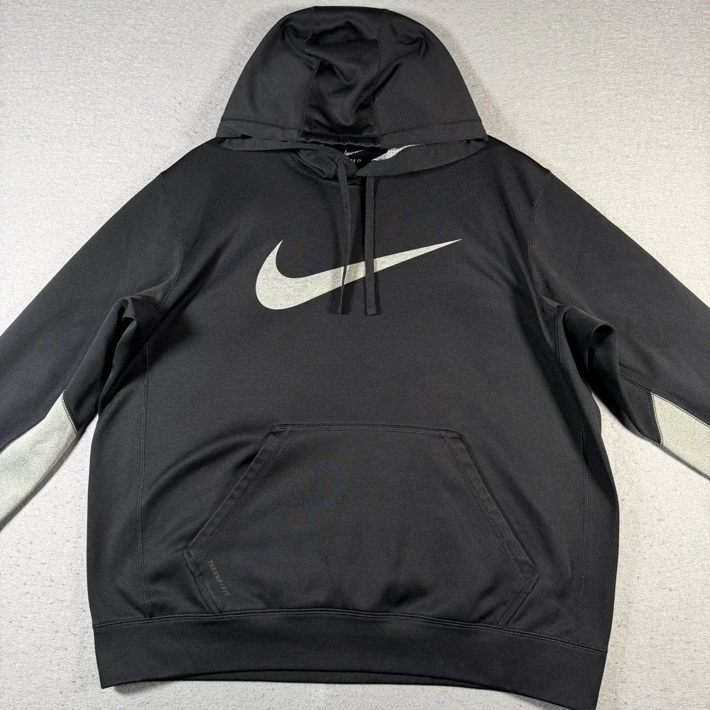 Nike‎ Therma-FIT Hoodie Mens Large Black Silver Swoosh Pullover 480085-010